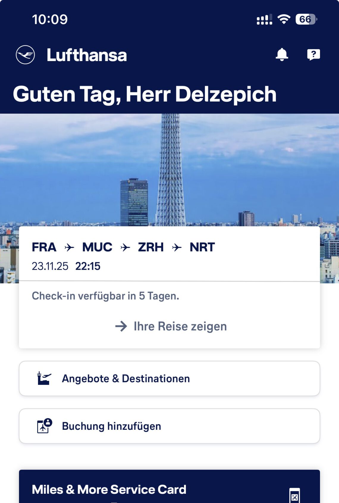 Screenshot aus der Lufthansa-App